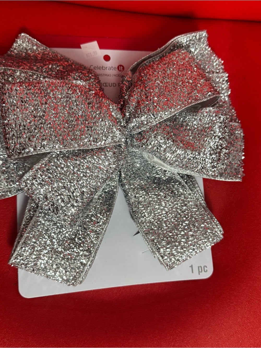 Celebrate It Christmas Silver Glitter Bow Tree Wreath Gift Decor 1 Pc